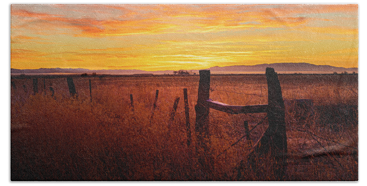 Grass Beach Towel featuring the photograph Sunrise on the Ranch by Mike Lee