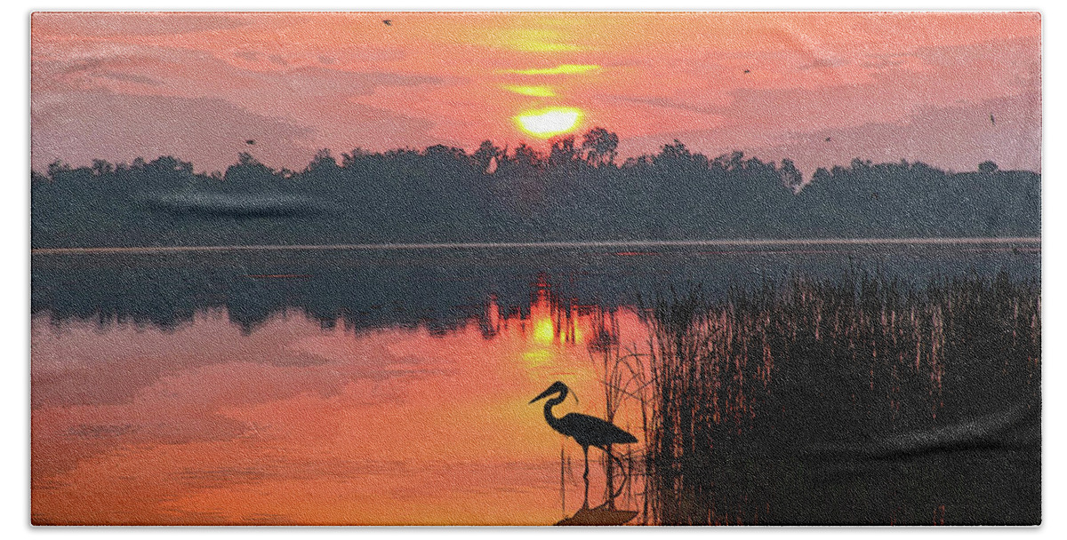 Sunrise Beach Towel featuring the photograph Sunrise Over Lake Smart by Robert Carter