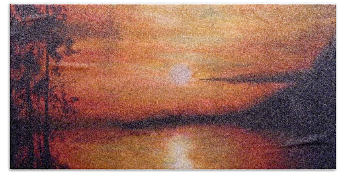 Sunset Beach Towel featuring the painting Sunset Addiction by Jen Shearer