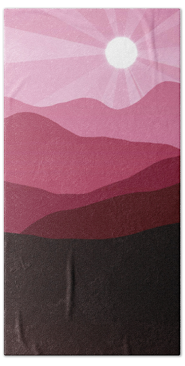Minimalist Beach Towel featuring the digital art Sunset and Red Mountain Landscape Abstract Minimalism by Matthias Hauser