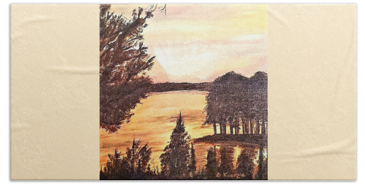Nature Beach Towel featuring the painting Sunset at Buffalo Creek by Amy Kuenzie