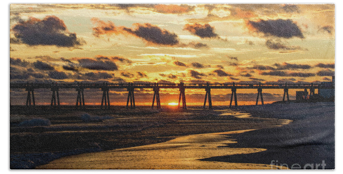 Sun Beach Towel featuring the photograph Sunset at the Pensacola Beach Fishing Pier by Beachtown Views