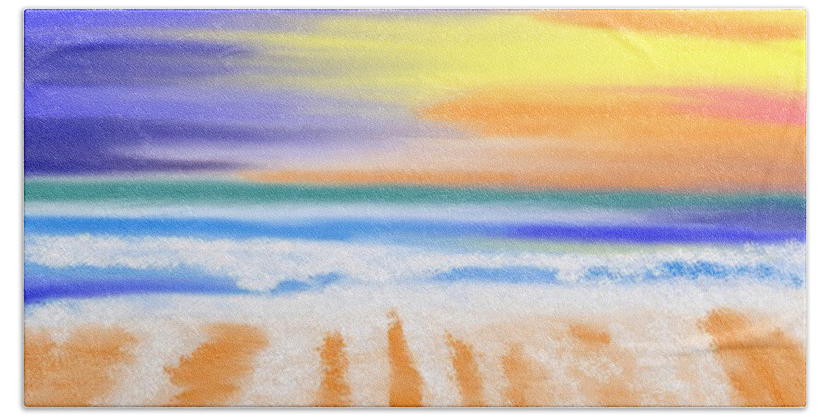 Beach Beach Towel featuring the digital art Sunset beach by Elaine Rose Hayward