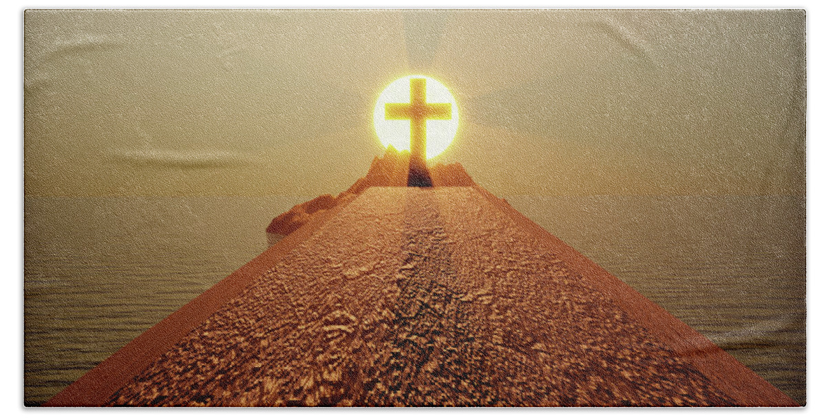 Jesus Beach Towel featuring the digital art Sunset Cross by James Smullins