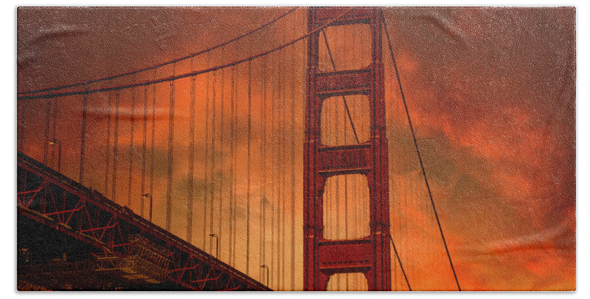 Golden Gate Bridge Beach Towel featuring the photograph Sunset Drama at the Golden Gate Bridge by Bonnie Follett