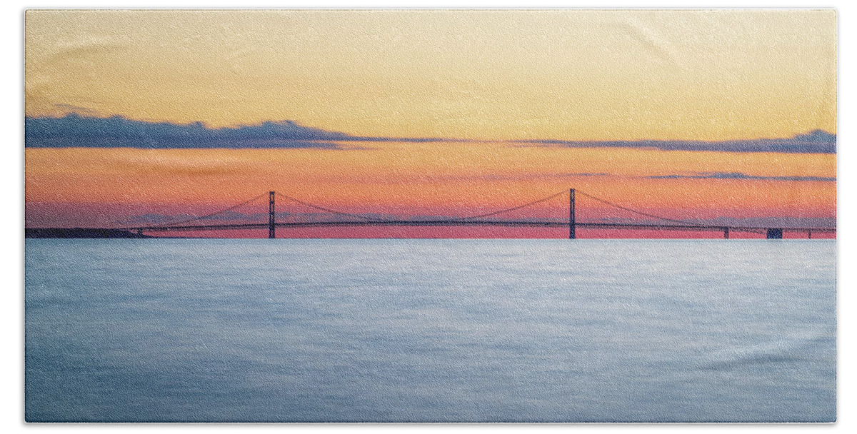 America Beach Towel featuring the digital art Sunset from Mackinac Island by Kevin McClish