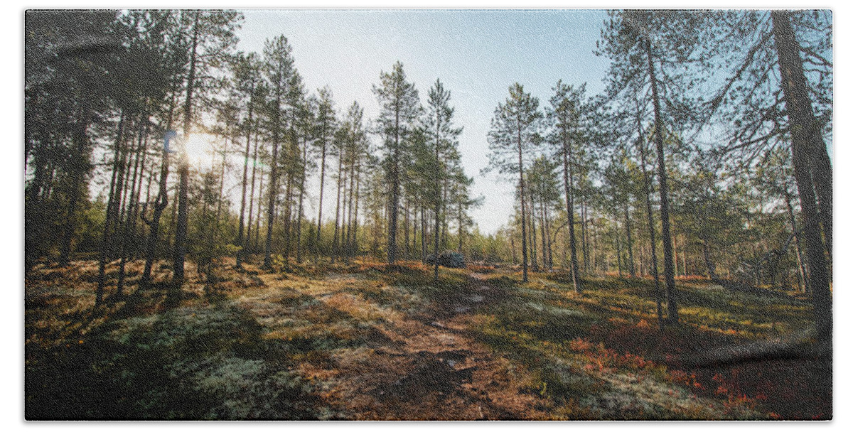 Outside Beach Towel featuring the photograph Sunset in the Finnish wilderness by Vaclav Sonnek