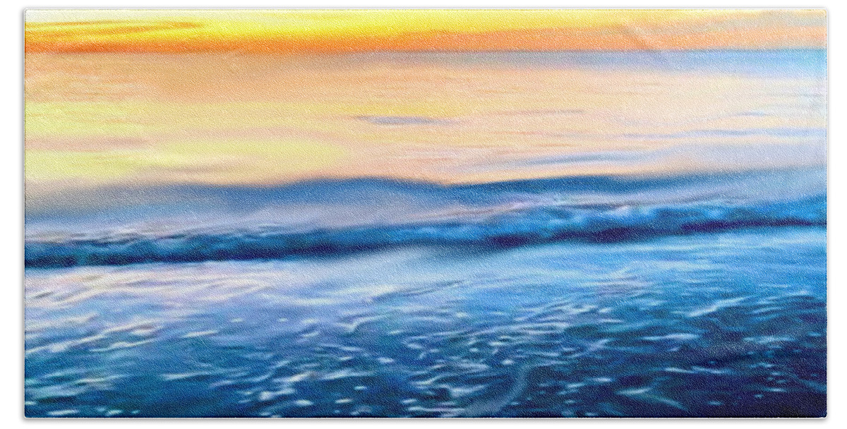 Water Landscape Beach Towel featuring the digital art Sunset Meets The Ocean by Gayle Price Thomas