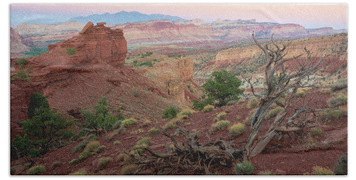 Utah Beach Towel featuring the photograph Sunset on Capitol Reef by Aaron Spong