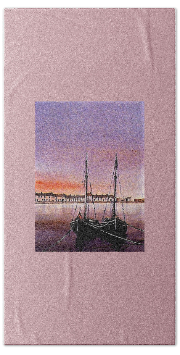  Beach Towel featuring the painting Sunset on the cladagh Galway by Val Byrne