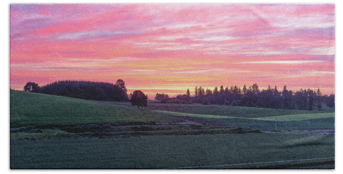 Evans Valley Beach Towel featuring the photograph Sunset on the farm by Ulrich Burkhalter