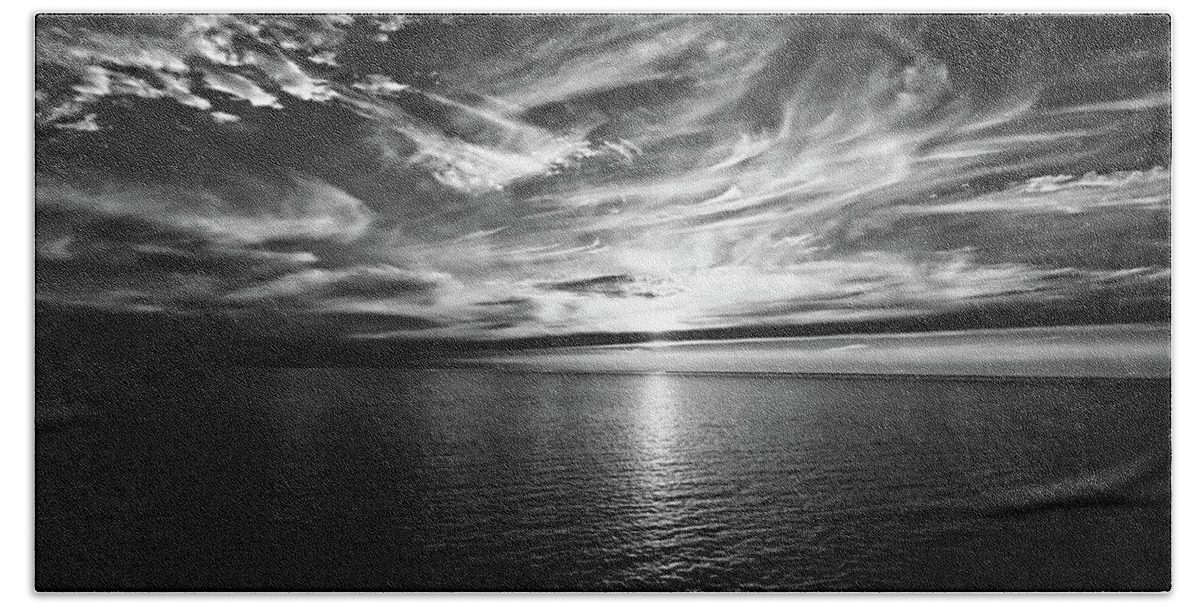 Sunset Beach Towel featuring the photograph Sunset on the horizon at sea by Bernhard Schaffer