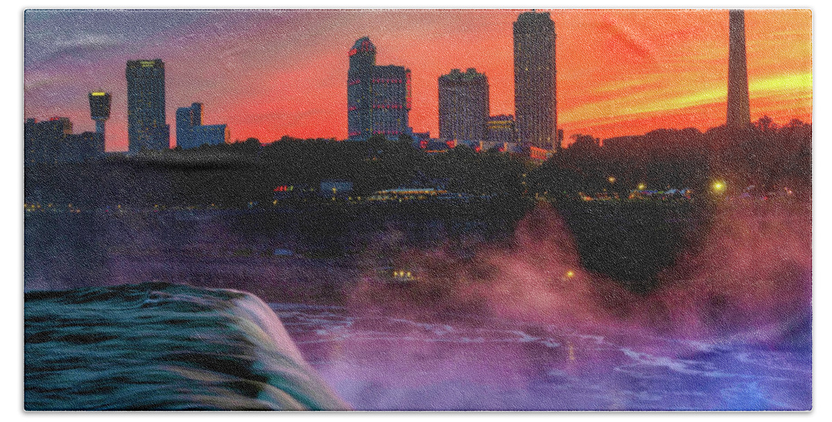 Niagara Falls Beach Towel featuring the photograph Sunset over the falls by Izet Kapetanovic