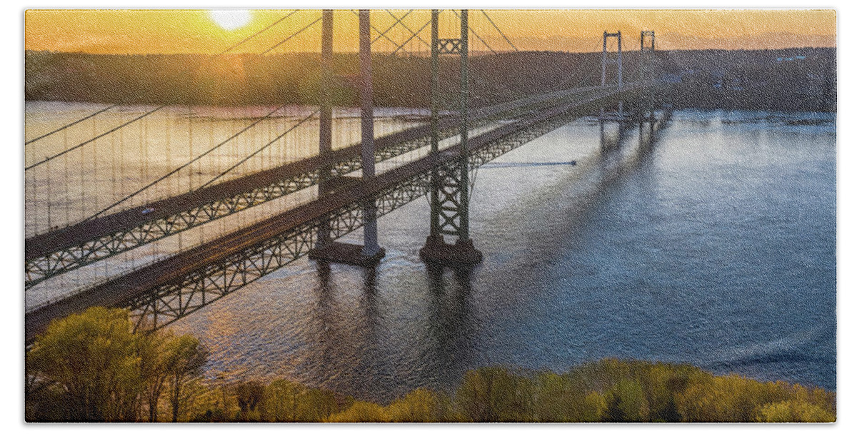 Bridge Beach Sheet featuring the photograph Sunset over the Narrows Bridge by Mike Centioli