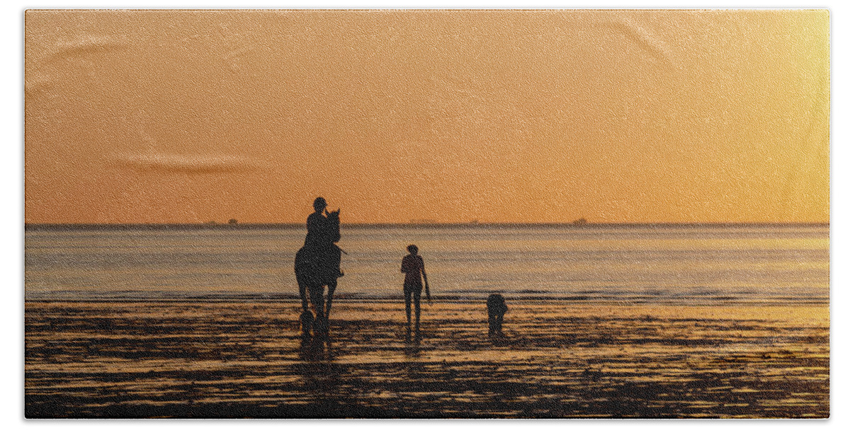 Hoylake Beach Towel featuring the photograph Sunset Rider by Spikey Mouse Photography