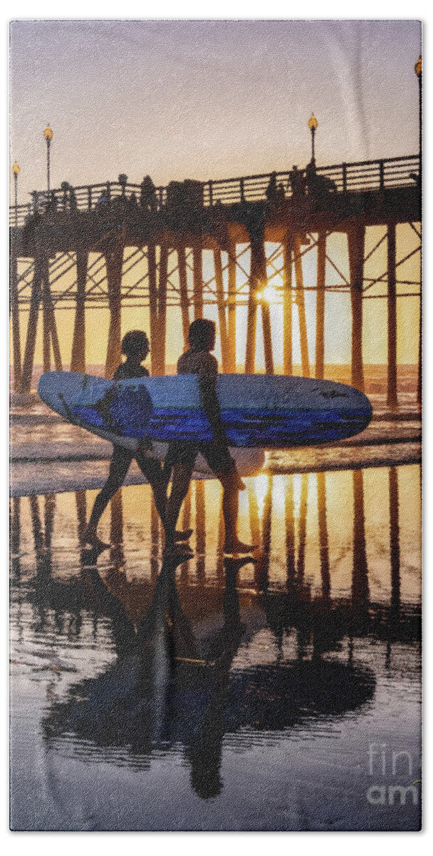 Beach Beach Towel featuring the photograph Sunset Silhouette at Oceanside Pier by David Levin
