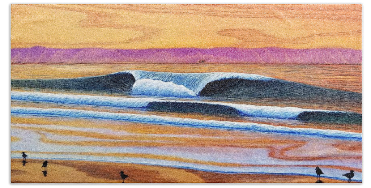 Seascape Beach Sheet featuring the painting Sunset Stroll by Nathan Ledyard