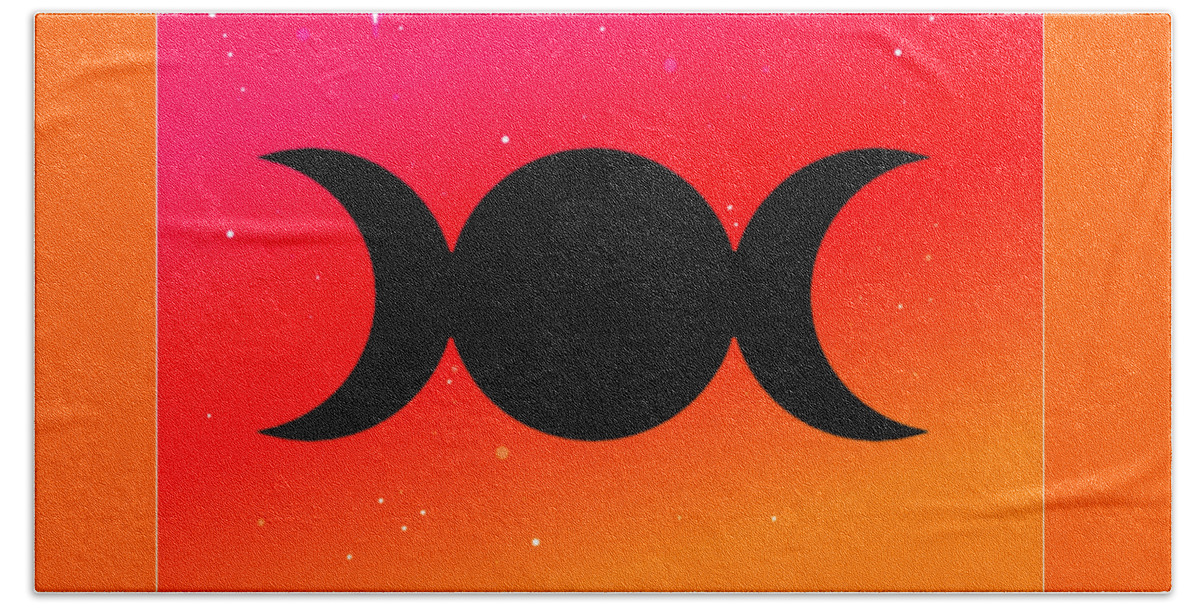 Digital Beach Towel featuring the digital art Sunset Triple Moon Goddess Symbol on Warm Ombre by Vicki Noble
