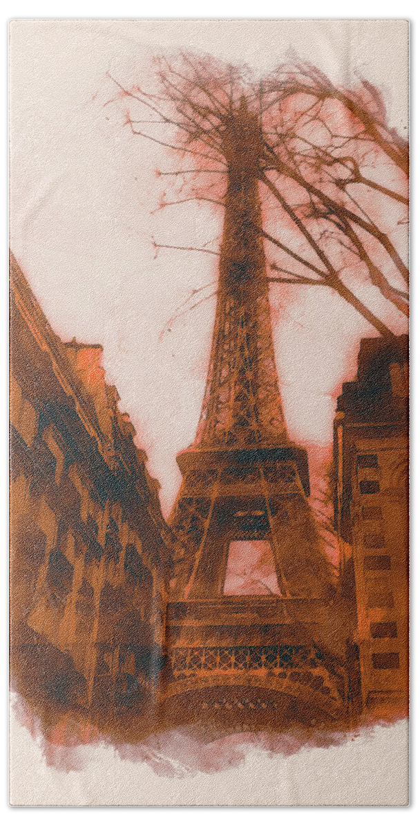 Paris Beach Towel featuring the painting Sunset under the Tour Eiffel - 03 by AM FineArtPrints