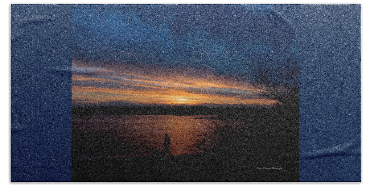 Sunset Beach Towel featuring the photograph Sunset Walk with Man's Best Friend by Mary Walchuck
