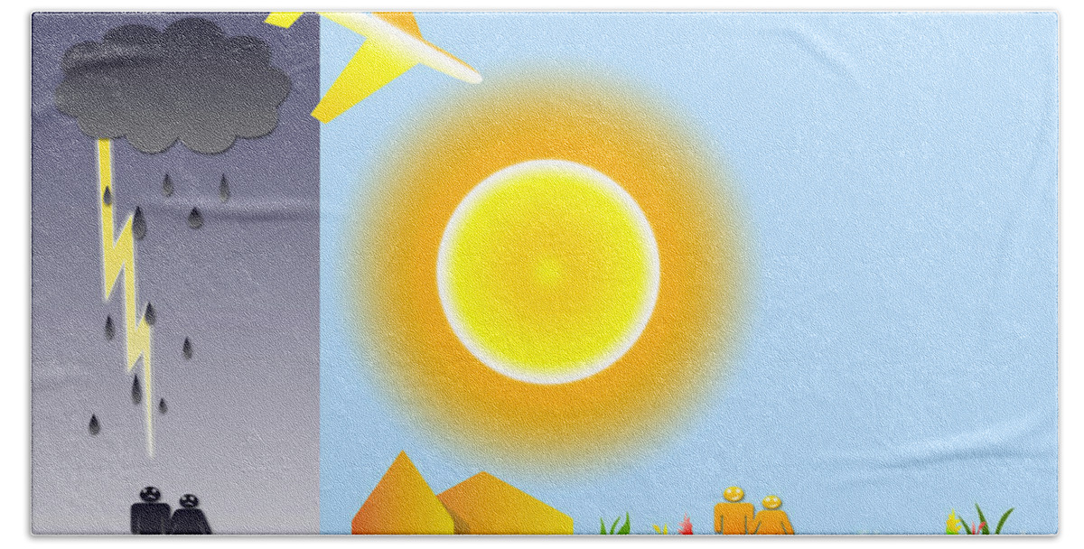 Sun Beach Towel featuring the digital art Sunshine and Rain by Vintage Collectables