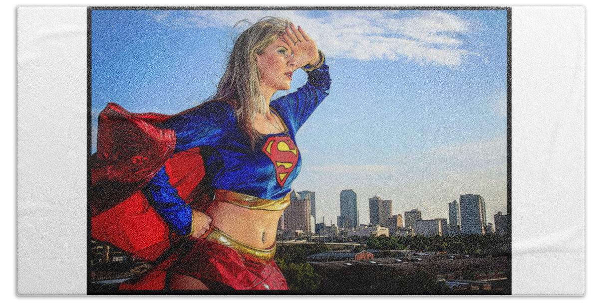 Cosplay Beach Towel featuring the photograph Supergirl #2 by Christopher W Weeks