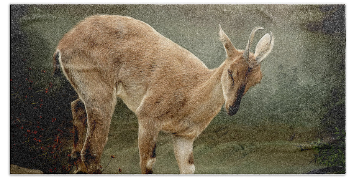 Goat Beach Towel featuring the digital art Sure Footed by Maggy Pease