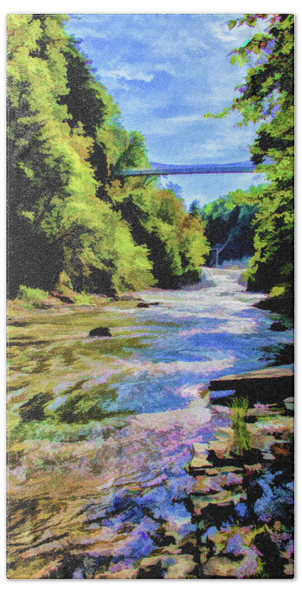 Impressionist Beach Towel featuring the photograph Suspension Bridge at Cornell by Monroe Payne