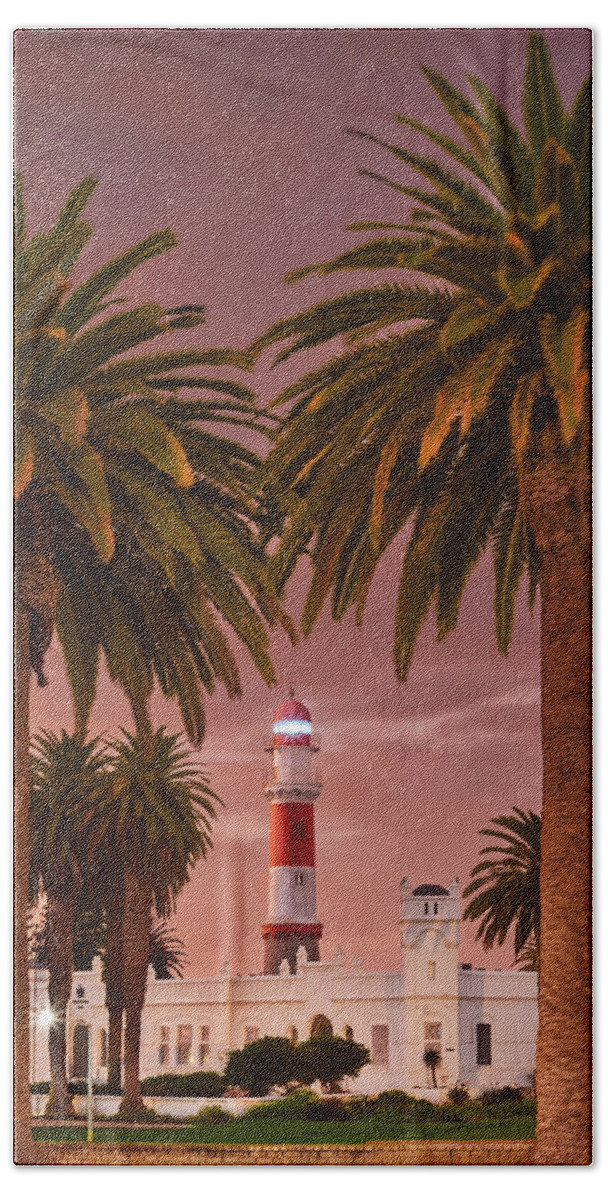 Swakopmund Lighthouse Beach Towel featuring the photograph Swakopmund Lighthouse, Namibia by Peter Boehringer