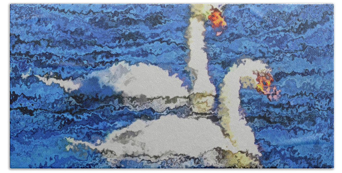 Swan Bird Nature Beach Towel featuring the digital art Swans by Bob Shimer