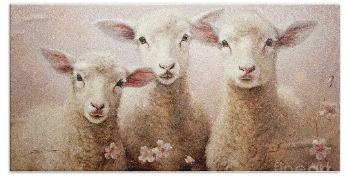 Lamb Beach Towel featuring the painting Sweet Little Lambs by Tina LeCour