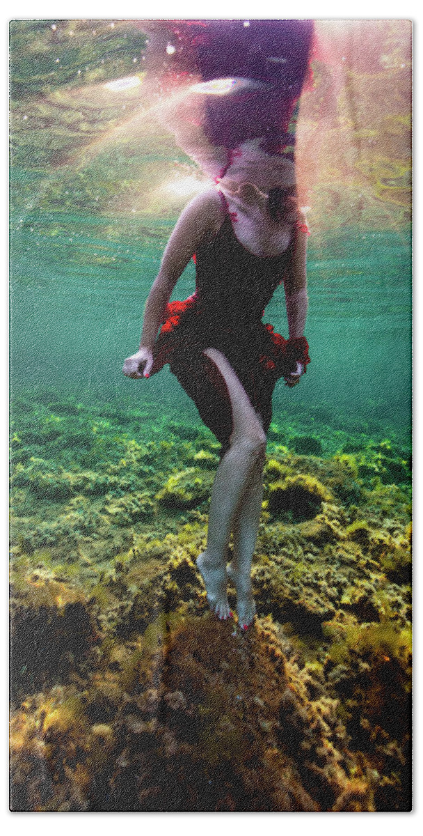 Underwater Beach Towel featuring the photograph Sweet Red Mermaid by Gemma Silvestre