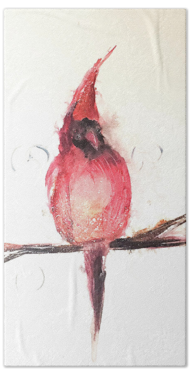 Swirly Beach Towel featuring the painting Swirly Cardinal by Lisa Kaiser