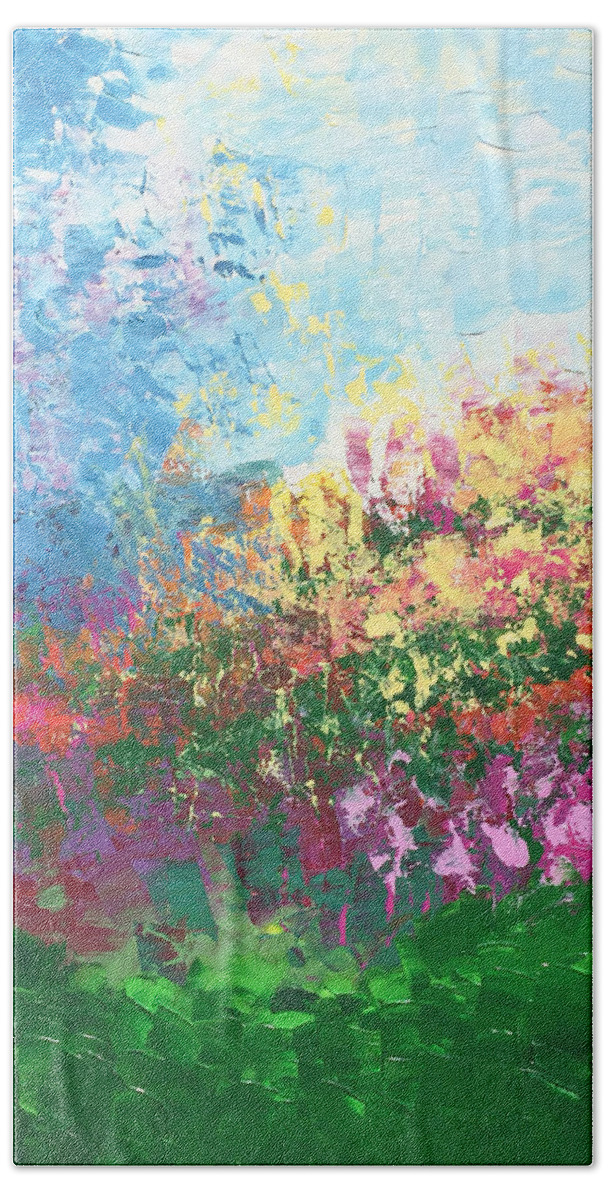 Swiss Beach Towel featuring the painting Swiss Meadow by Linda Bailey