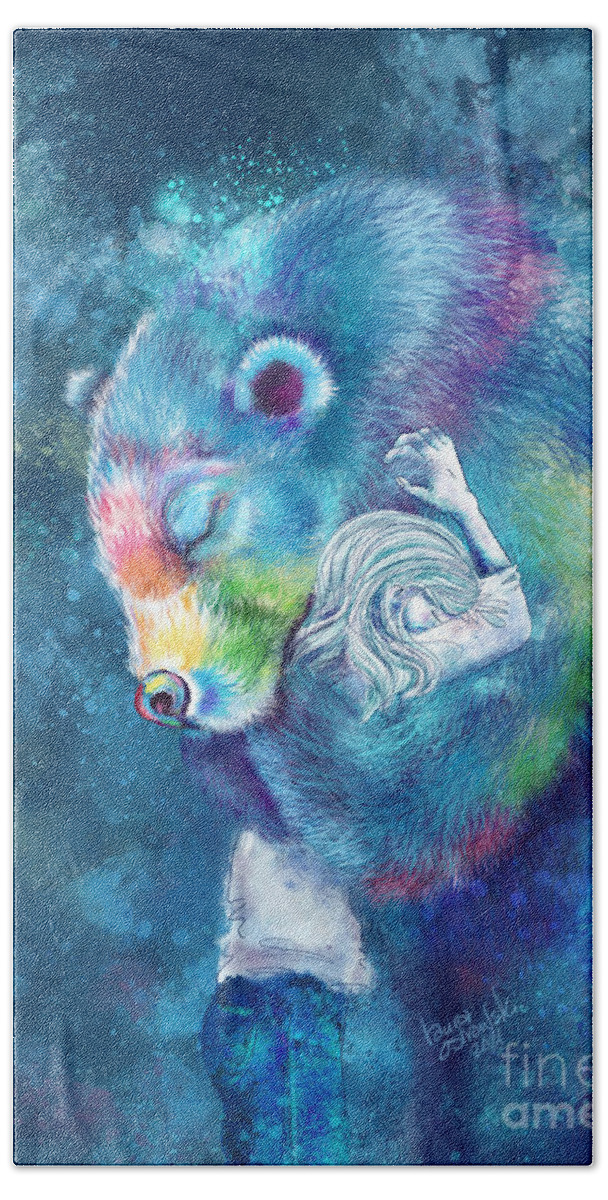 Bear Beach Towel featuring the digital art Sympathy Bear Hug - Blue by Laura Ostrowski