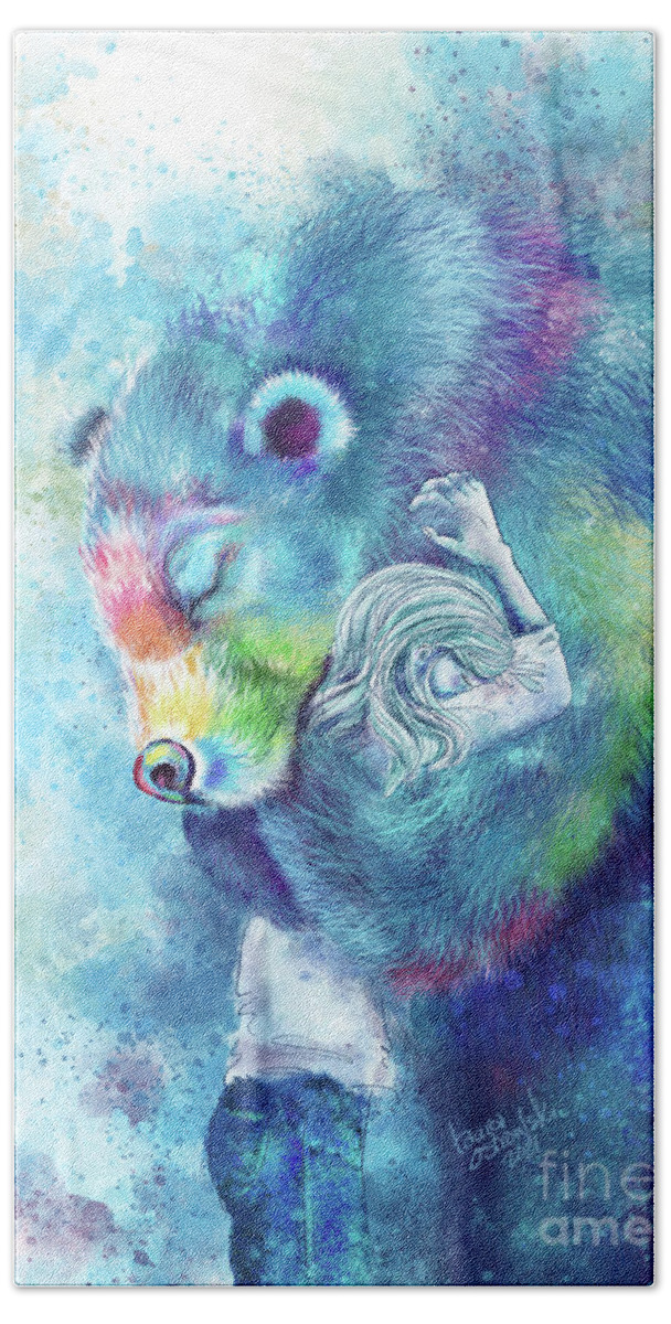 Bear Beach Towel featuring the digital art Sympathy Bear Hug - White by Laura Ostrowski