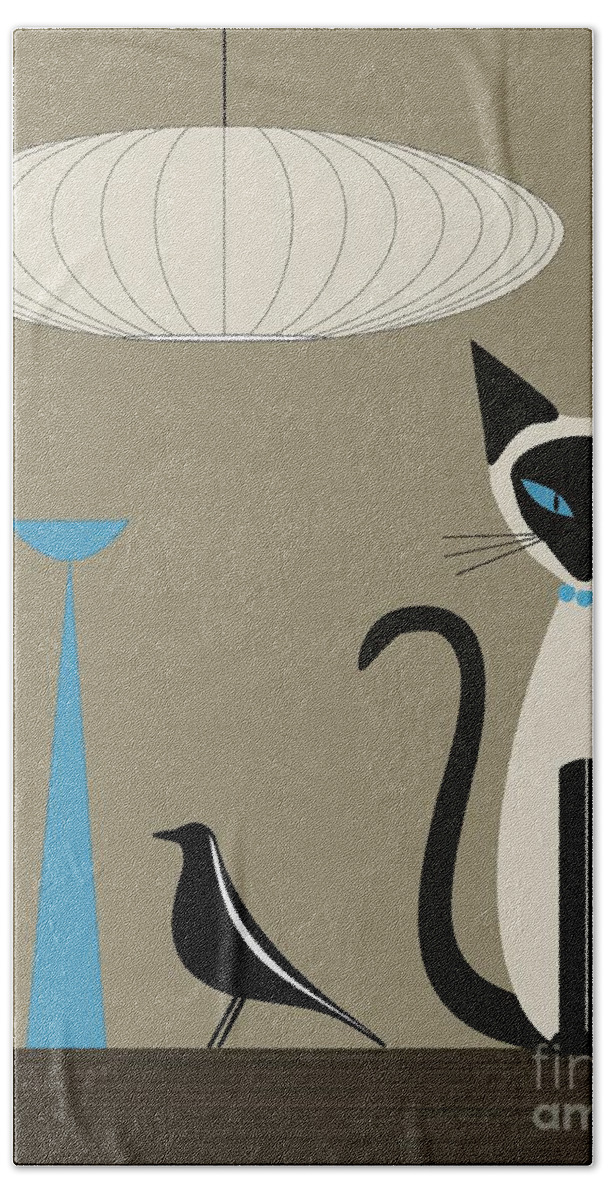 Mid Century Modern Beach Towel featuring the digital art Tabletop Siamese Blue by Donna Mibus