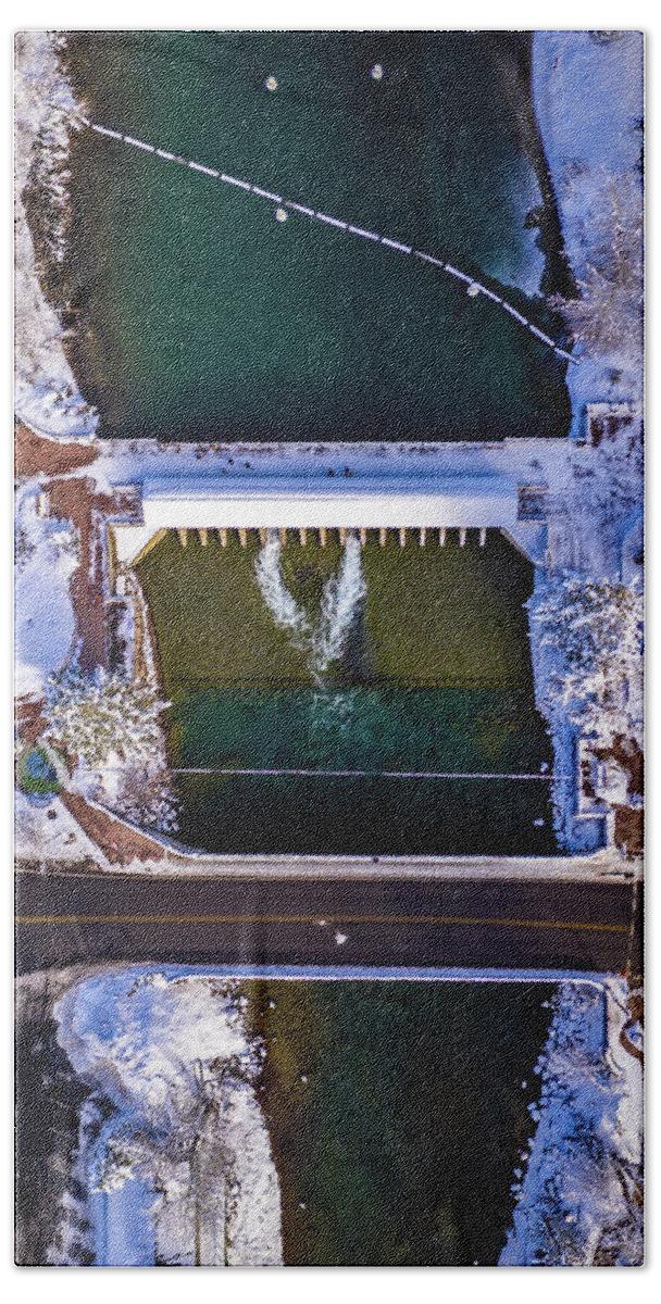 Drone Beach Towel featuring the photograph Tahoe City Dam TD by Clinton Ward