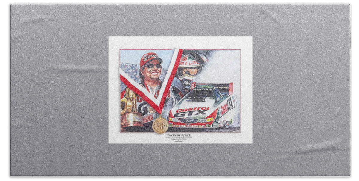John Force Kenny Youngblood Beach Towel featuring the painting Taken by Force by Kenny Youngblood