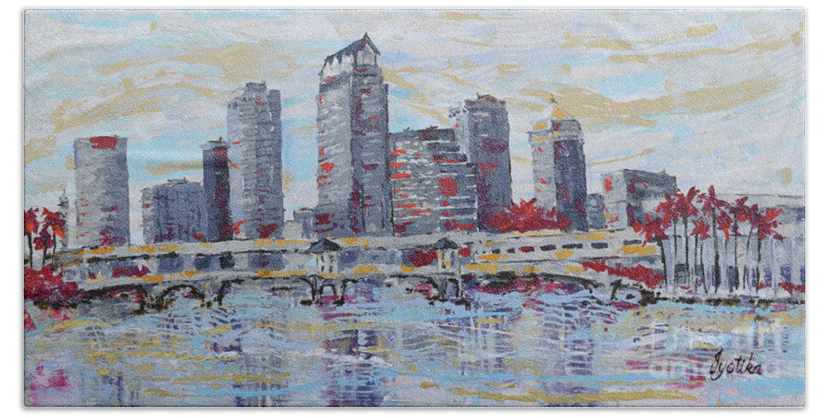  Beach Towel featuring the painting Tampa Downtown Skyline by Jyotika Shroff