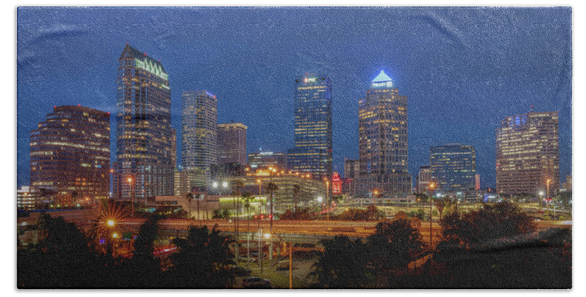 Tampa Beach Towel featuring the digital art Tampa Skyline by Kevin McClish