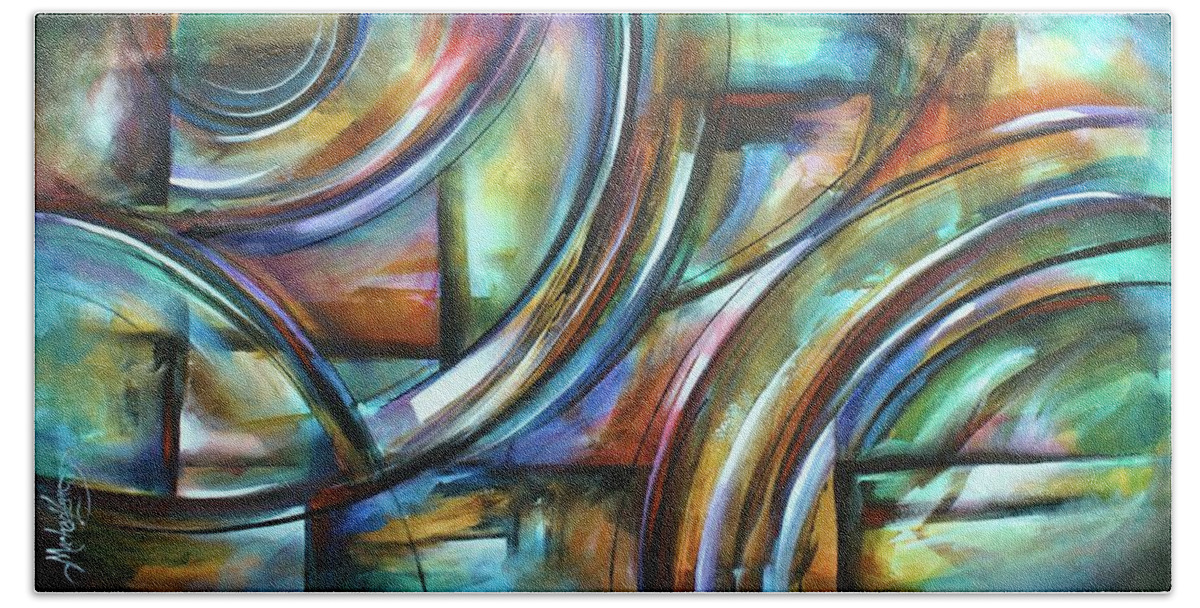 Abstract Beach Towel featuring the painting Tangibles by Michael Lang