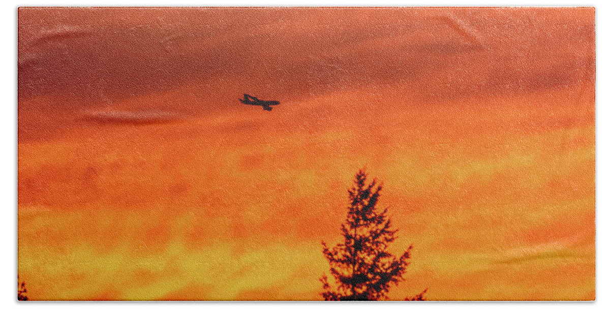 Kc 135 Beach Towel featuring the photograph Tanker in Sunset by Dorothy Cunningham