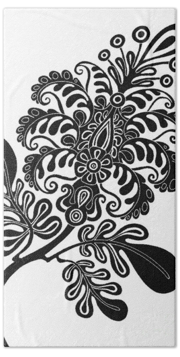 Flower Beach Towel featuring the drawing Tapestry Flower Ink 4 by Amy E Fraser