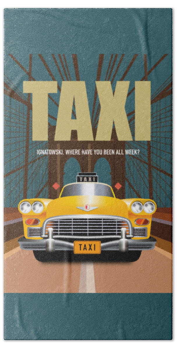 Movie Poster Beach Towel featuring the digital art Taxi TV Series Poster by Movie Poster Boy