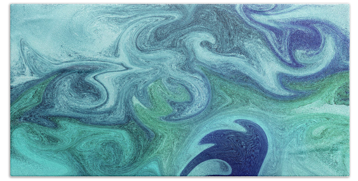 Watercolor Sea Beach Towel featuring the painting Teal Blue Turquoise And Ultramarine Abstract Sea Wave by Irina Sztukowski