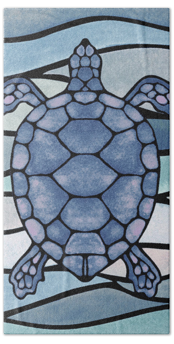 Turtle Beach Towel featuring the painting Teal Blue Watercolor Tortoise Under The Sea Turtle Native Art Ocean Creature II by Irina Sztukowski