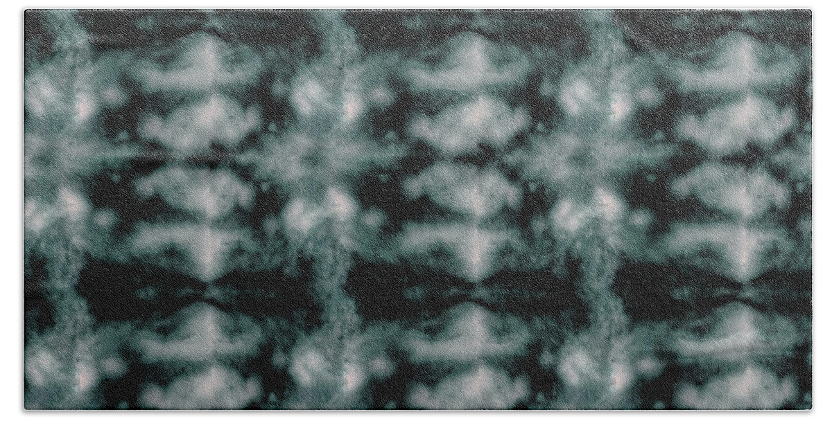 Shibori Beach Towel featuring the digital art Teal Shibori Dyed Pattern by Sand And Chi