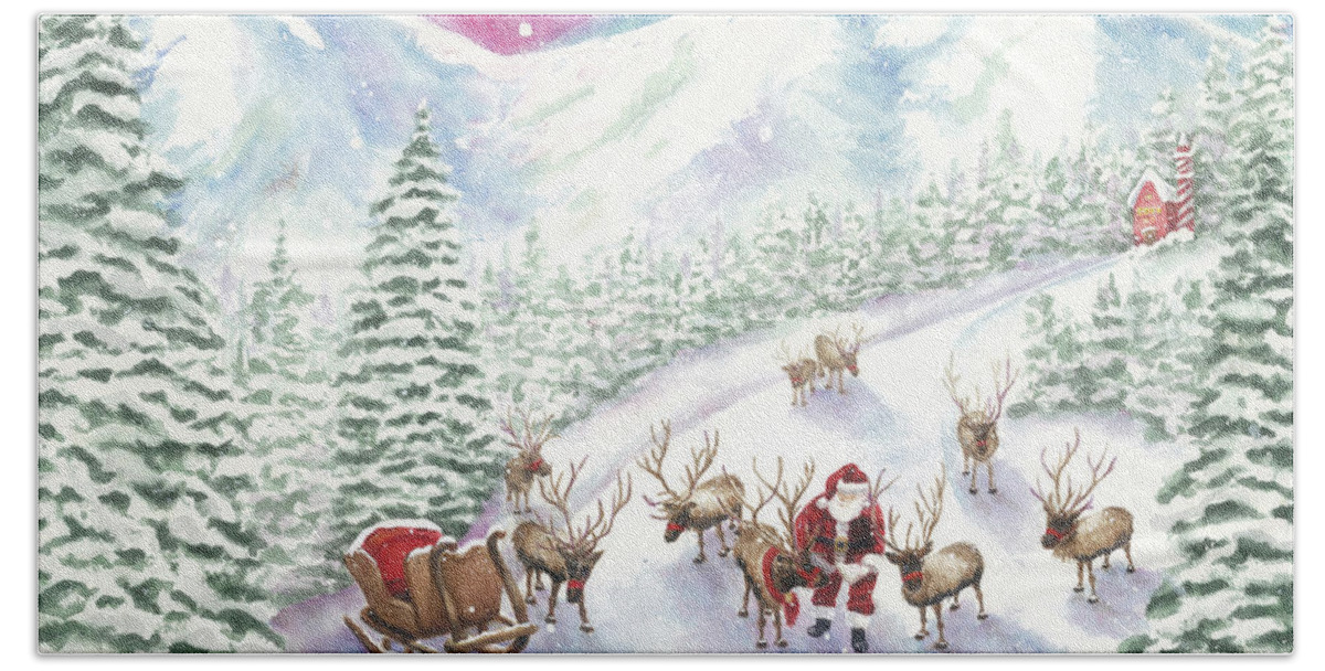 Reindeer Beach Towel featuring the painting Team Meeting by Lori Taylor