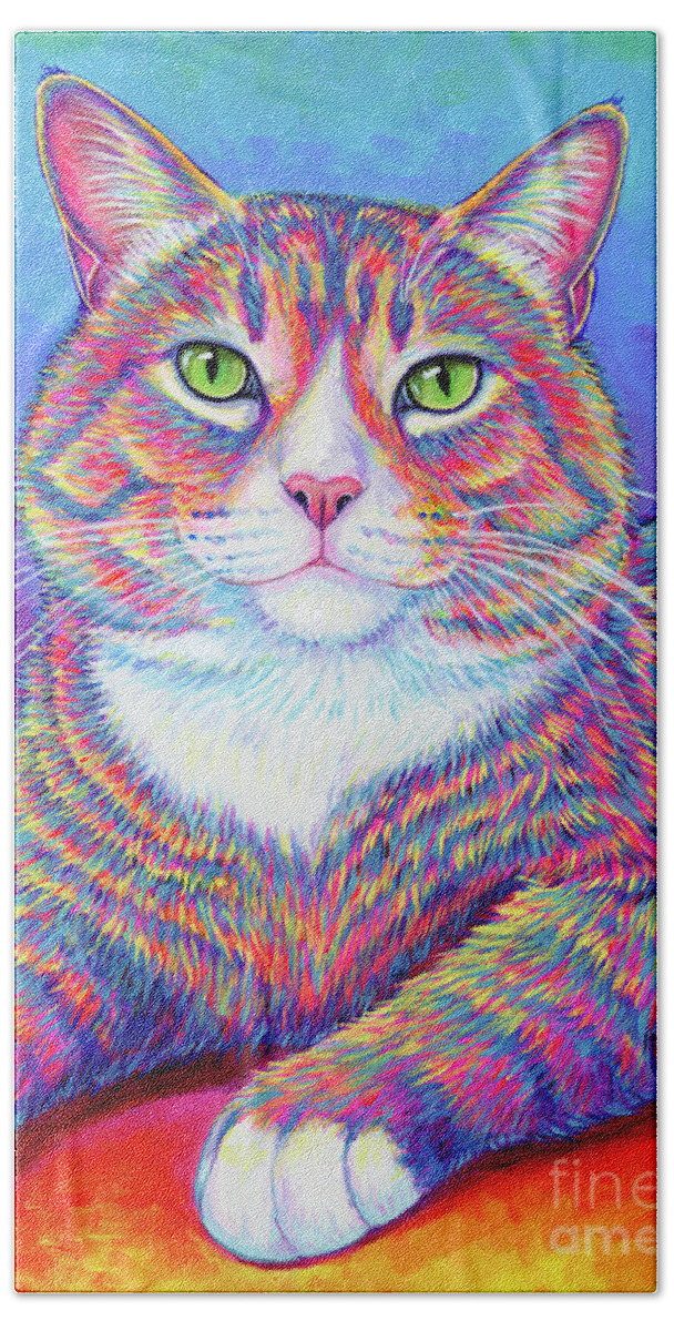 Cat Beach Towel featuring the painting Teddy the Colorful Brown Tabby Cat by Rebecca Wang